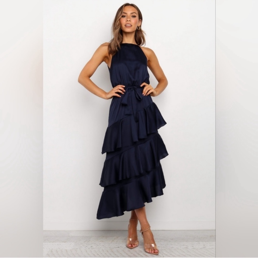 Petal & Pup Navy Tiered Ruffle Midi Dress